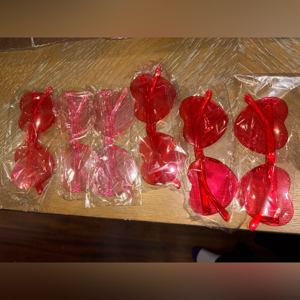 Heart Transparent Pink & Red Novelty Sunglasses Set